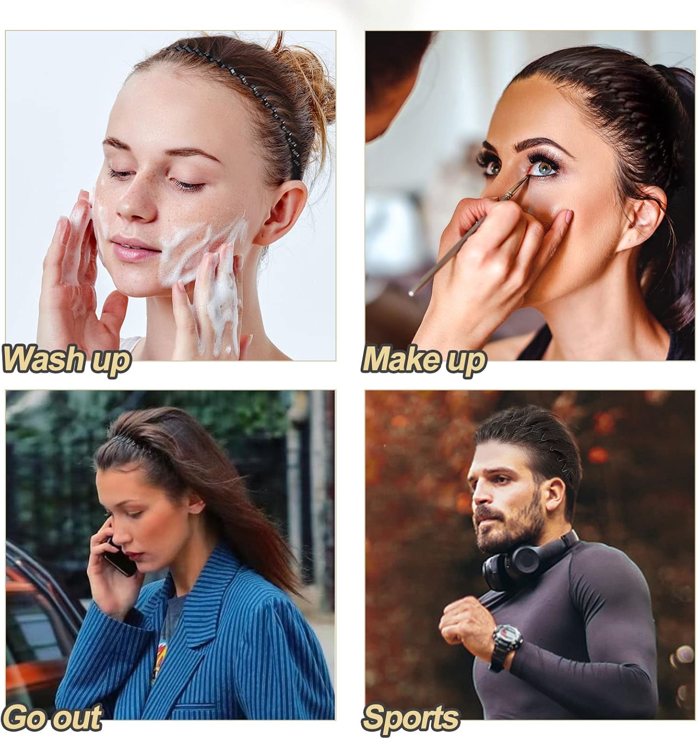 Serre-tête homme - bandeau métal noir - lot de 3 - antidérapant, ondulé