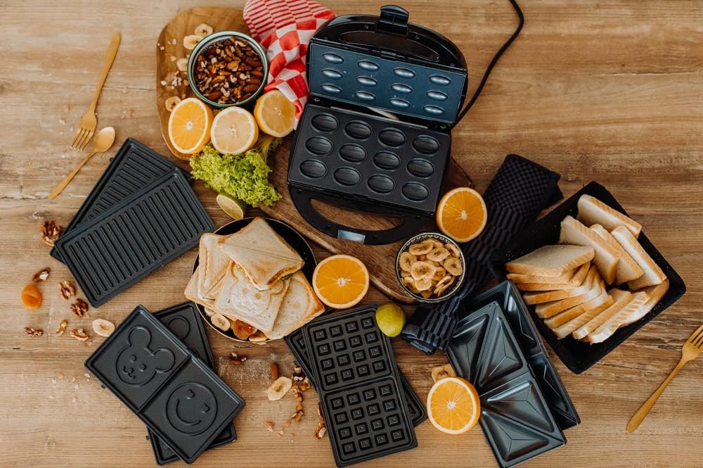 Lehmann - Sandwichmaker 5en1 - 800W - plaques antiadhésives, multi-formes