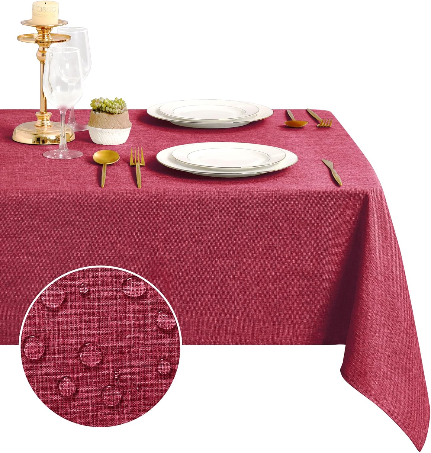 DWCN - nappe rouge aspect lin - 135x160cm - lavable, imperméable, anti-tache DWCN