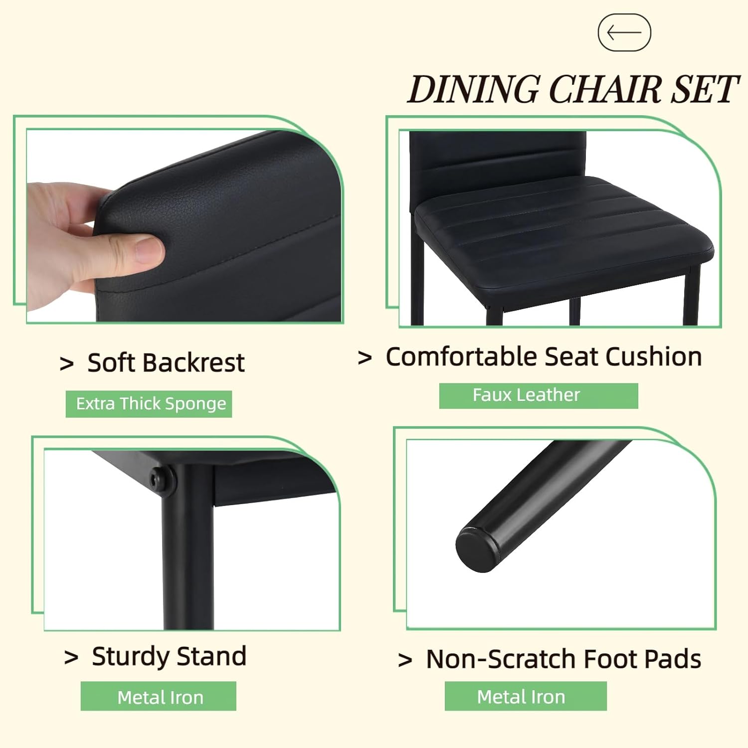 Chaise de salle à manger - lot de 4 - haut dossier, coussin, noir, imperméable