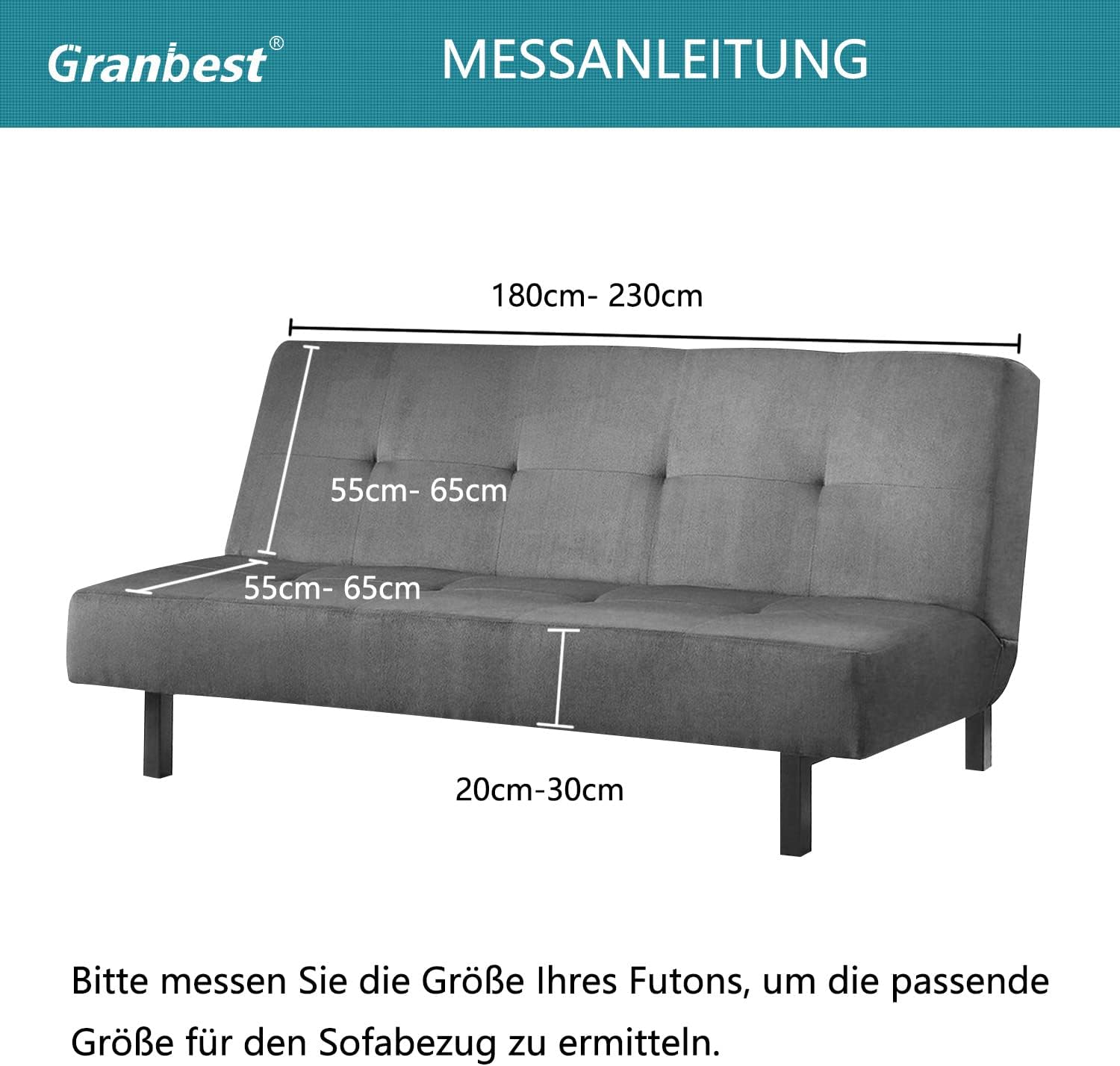 Granbest - housse futon haute stretch - 185-210cm - imperméable et antidérapante, sans accoudoirs