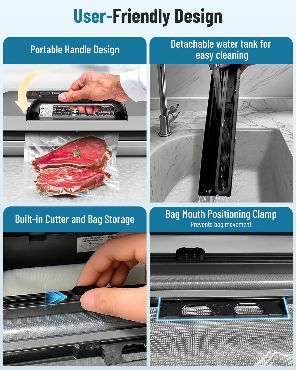 Machine Sous Vide Alimentaire - 12 en 1, 95 kPa, coupe-sac, sacs inclus