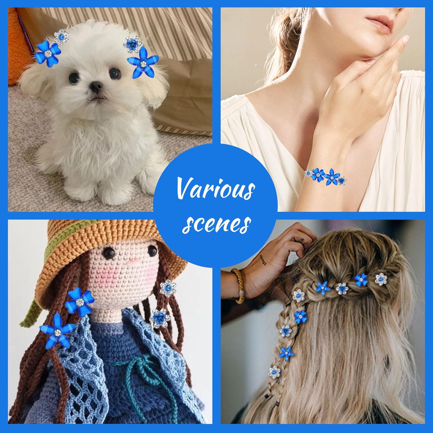 Pinces à cheveux - lot de 20 - mini strass fleurs, mariage, 4 motifs