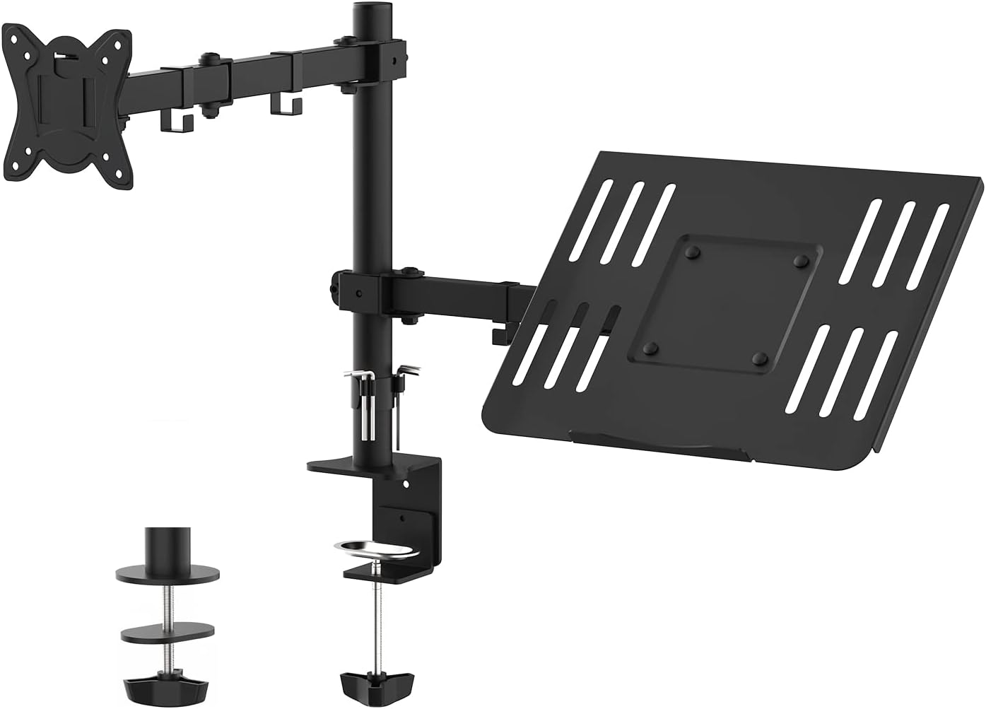 GRIFEMA - support écran double avec plateau - VESA 75x75/100x100, 360° pivotant, hauteur réglable, 10kg max