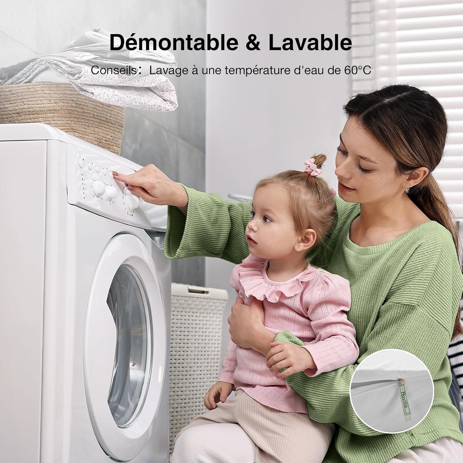 Novilla - Surmatelas Série Mémoire de Forme - 140x200 cm - 7,5 cm, housse lavable, antidérapant