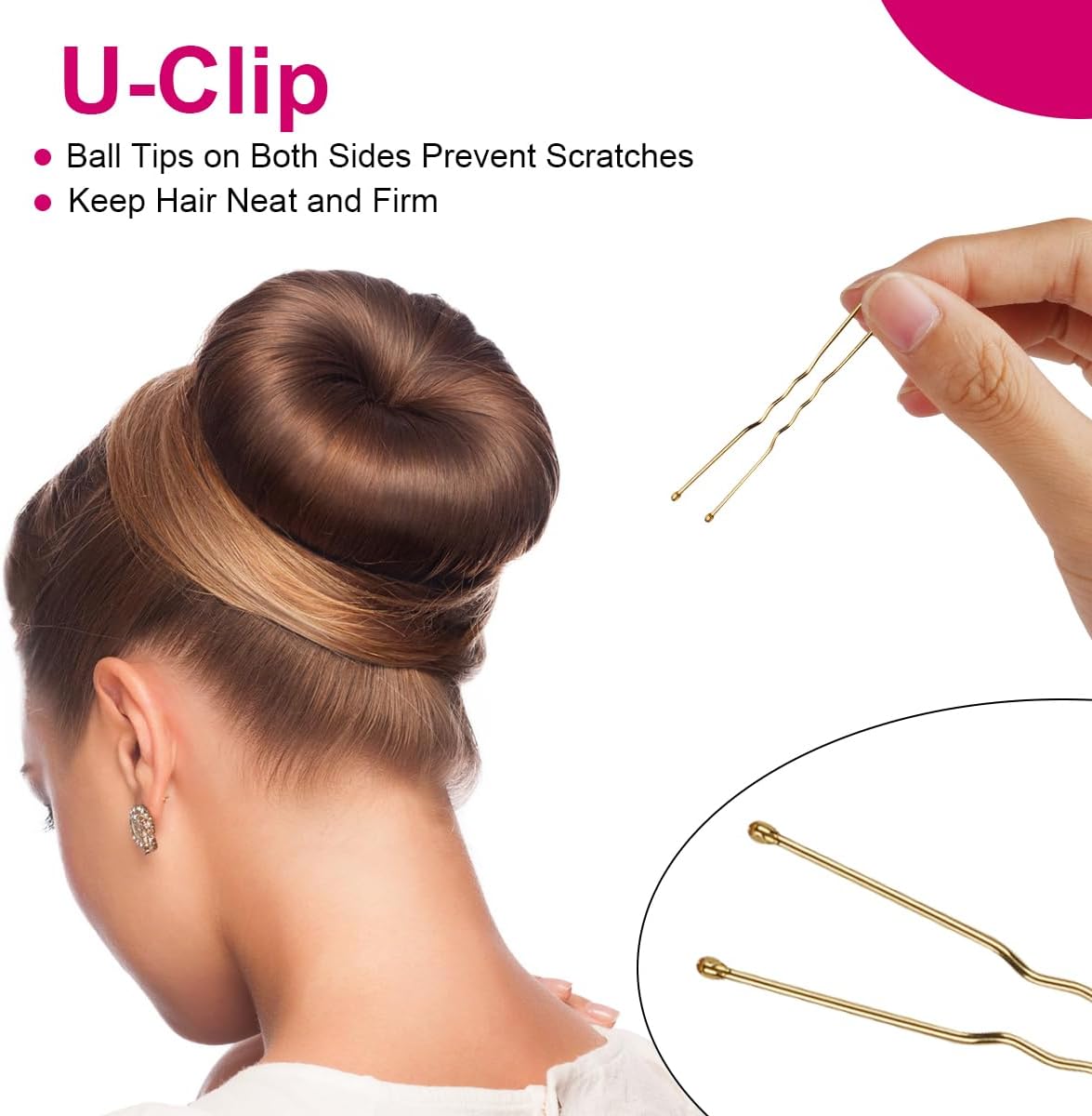 URAQT - machine à chignons donuts - 6+8cm - 4 donuts, 30 épingles, jaune crème