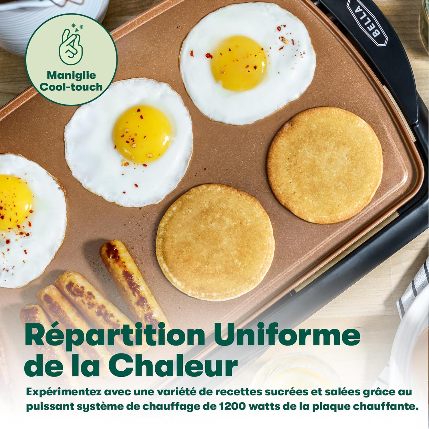 Bella - Plaque de cuisson électrique et grill - 26,7x50,8 cm - surface antiadhésive, sonde amovible, Copper