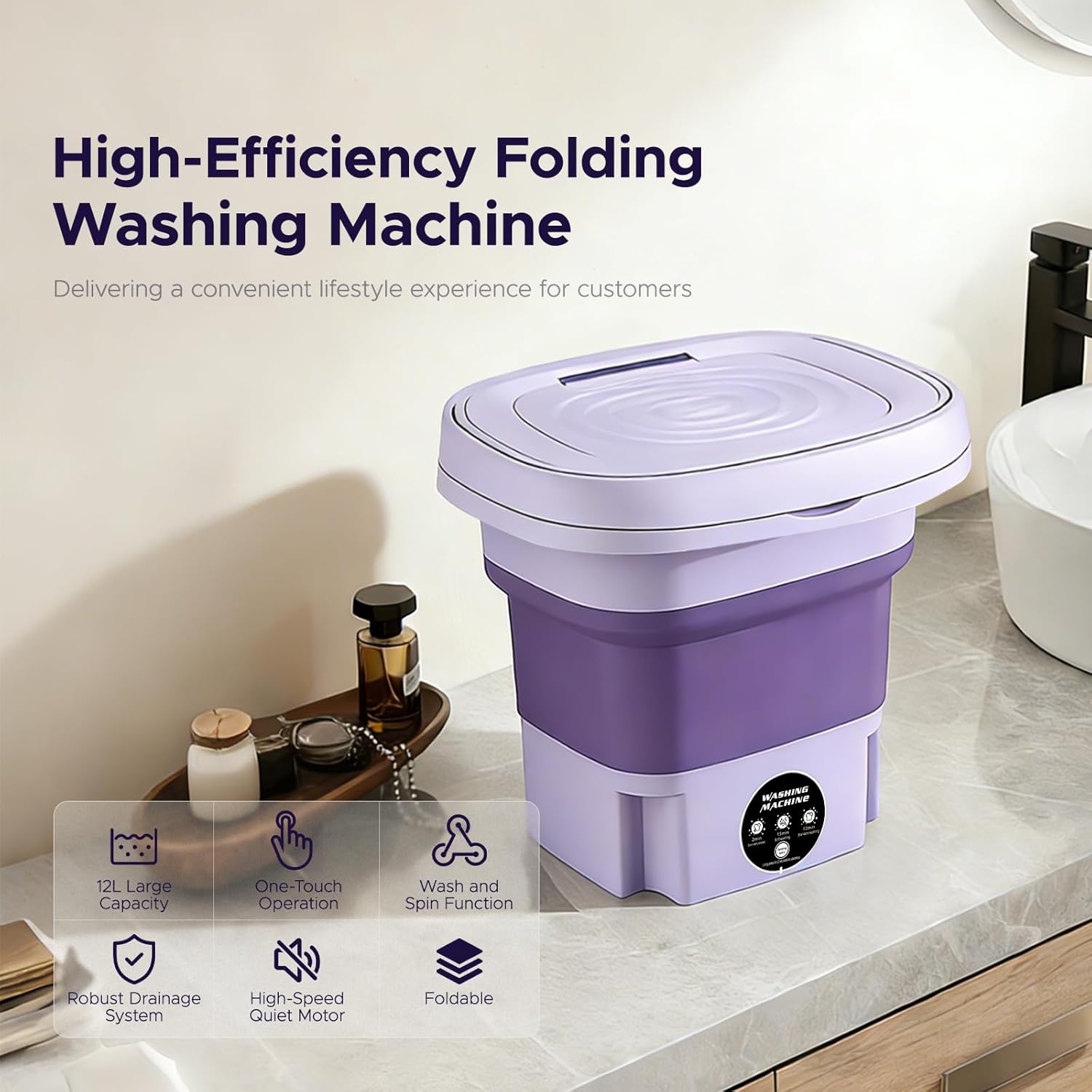 Mini machine à laver pliable - compacte, portable, vidange, voyage