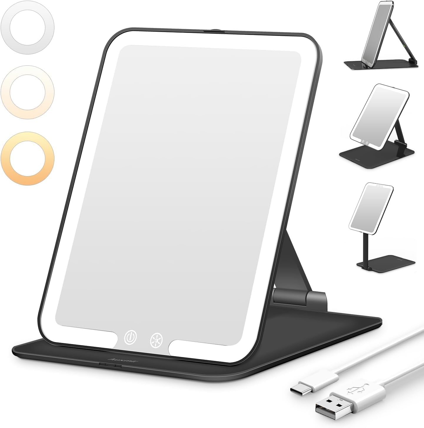 Auxmir - Miroir Maquillage LED, 72 LEDs, rechargeable USB, 3 lumières, écran tactile