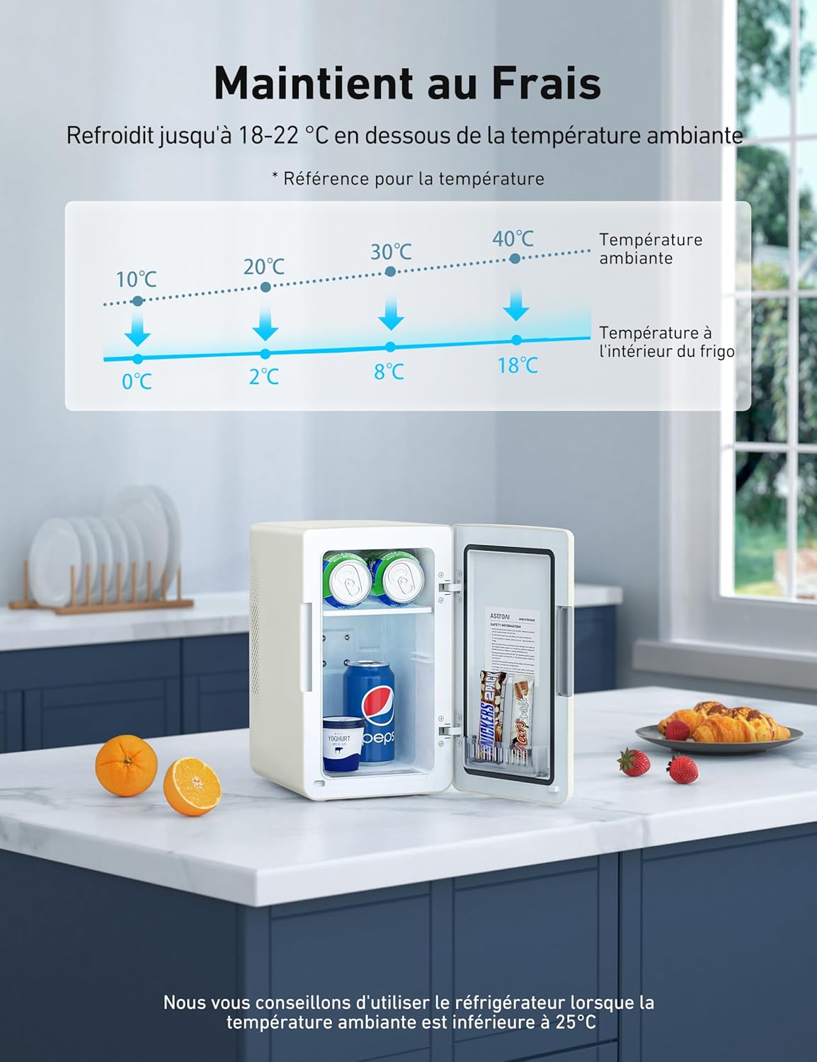 AstroAI - Mini Frigo 6L - 8 canettes - chaud/froid, portable, 12V/220V