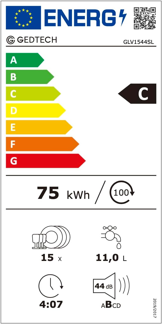 GEDTECH - Lave-vaisselle silver, 44 dB, 15 couverts, tiroir à couverts, GLV1544SL