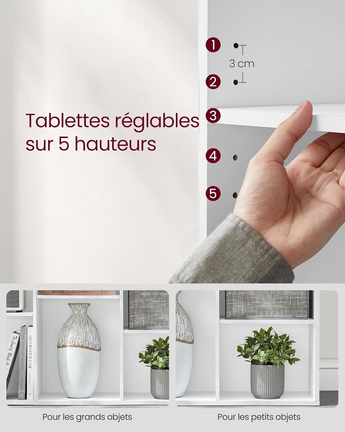 VASAGLE - bibliothèque 9 cases - blanc nuage - 92x30x92 cm - LBC177W01