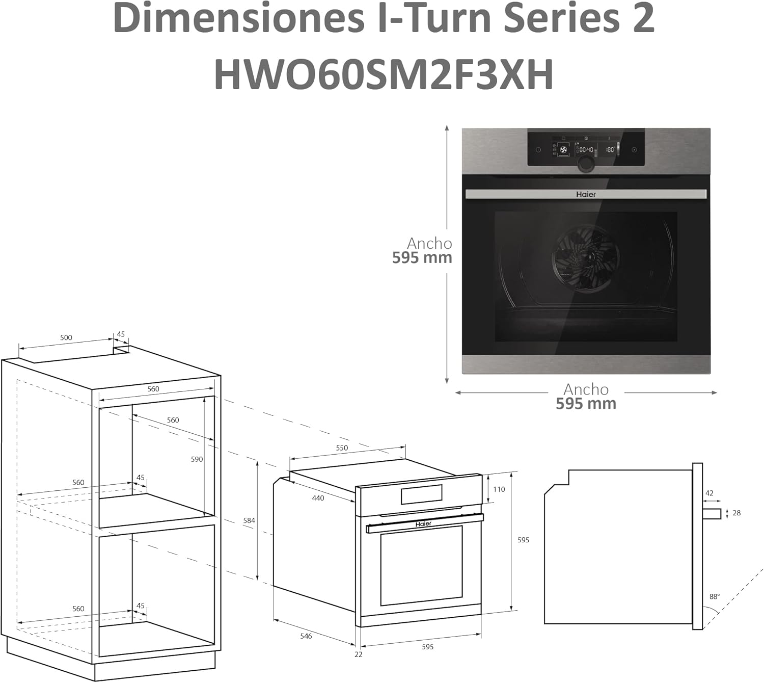 Haier - Four Série I-Turn 2, 70L, Wi-Fi, 11 modes, A+, HWO60SM2F3XH