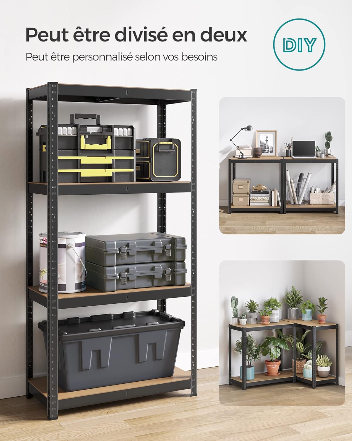 SONGMICS - étagère rangement 4 niveaux, 40x80x160cm, 520kg, GLR044B02