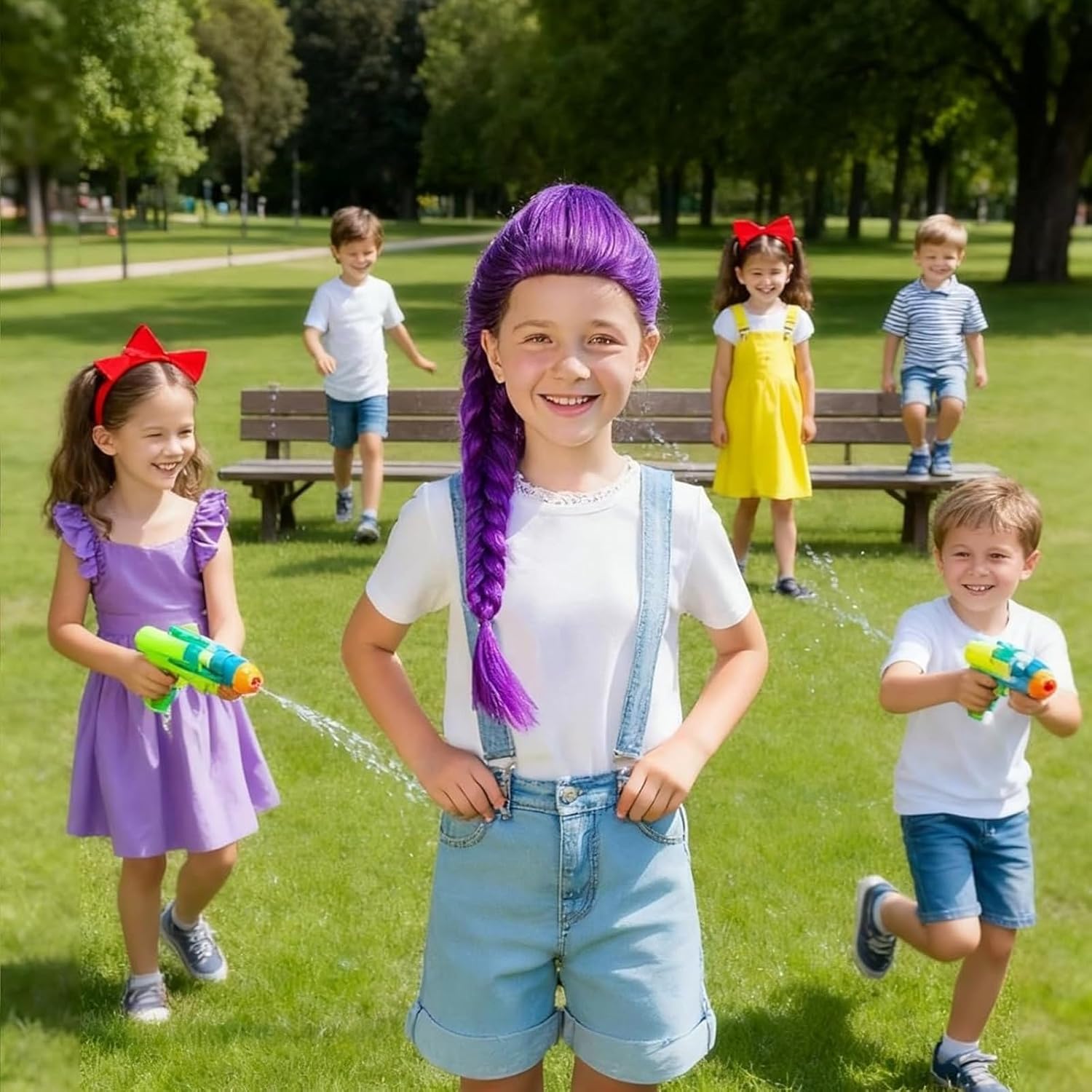 Perruque Cosplay Animé Enfant - violette tressée - accessoires cheveux pour Halloween, Comic Con, carnaval