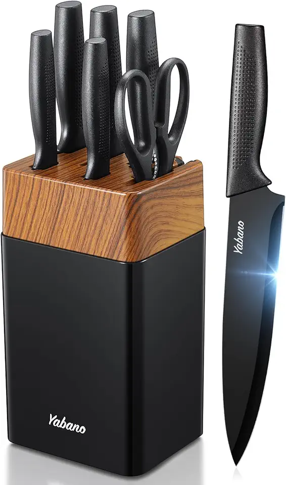 Yabano - Set 7 pièces bloc plastique, inox tranchant, anti-rouille