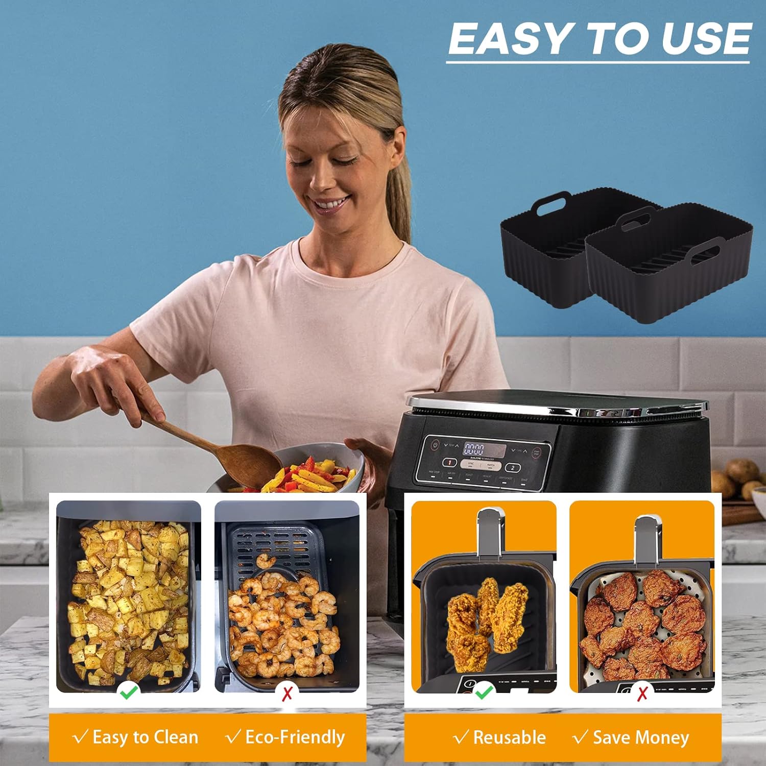 Accessoire air fryer silicone - 2 moules - 9.5L - compatible Ninja AF400EU AF300EU SL400EU