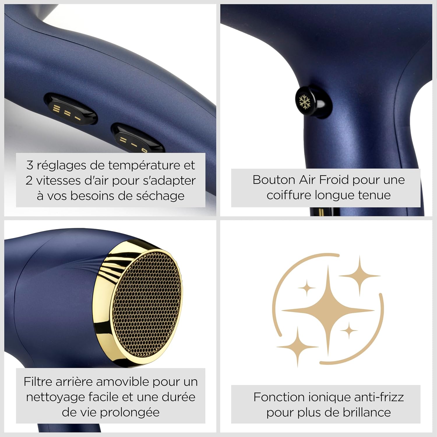 BaByliss - Midnight Luxe - 2300W, ionique, 3 températures, léger - 5781PE