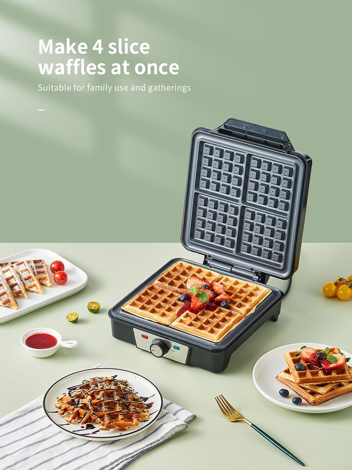 Gaufrier belge électrique - 1200W, 5 vitesses, poignée isolante, lumière cuisson