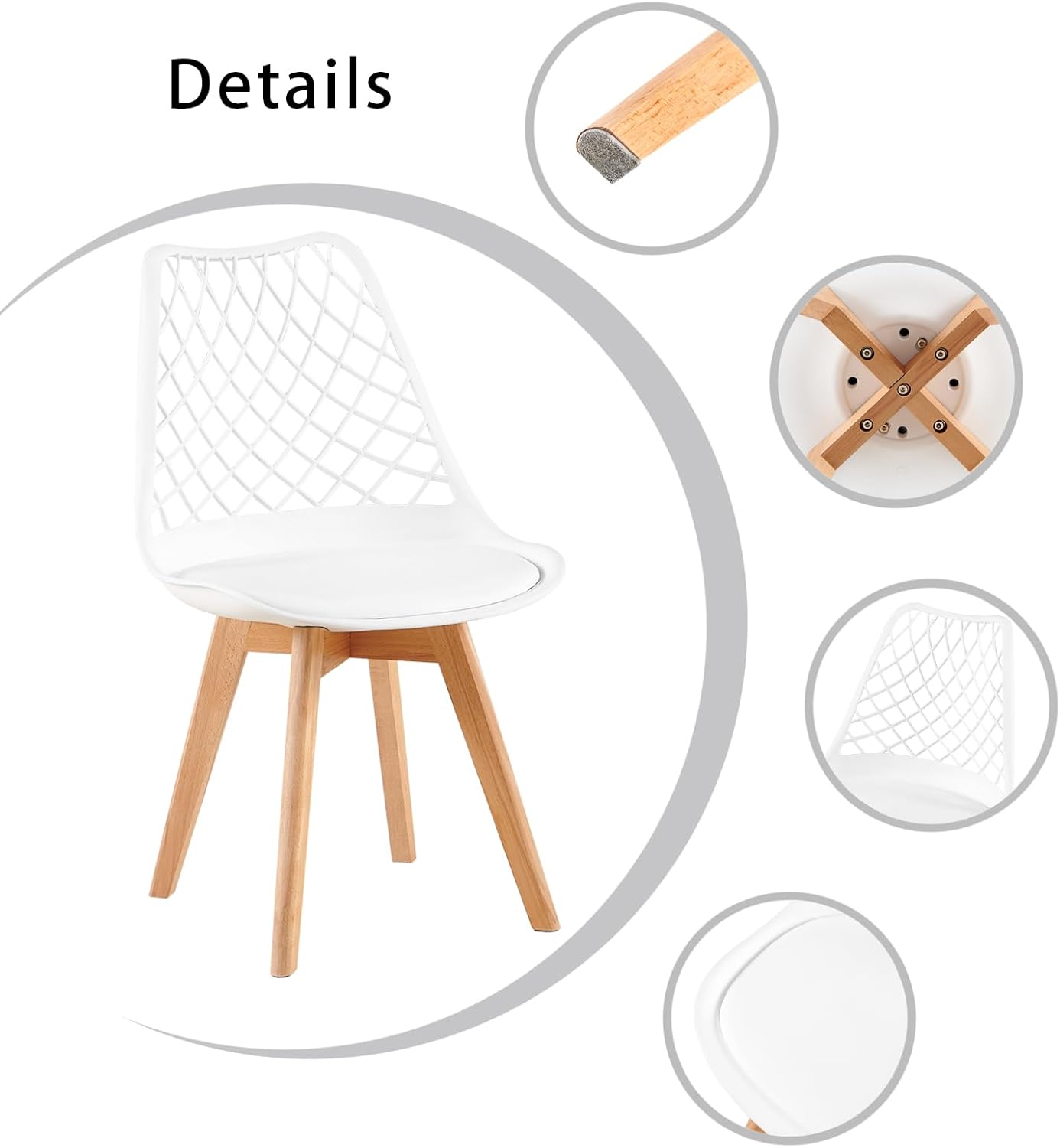 EGGREE - chaise scandinave creusée - bois hêtre, coussin, motif ajouré, blanc