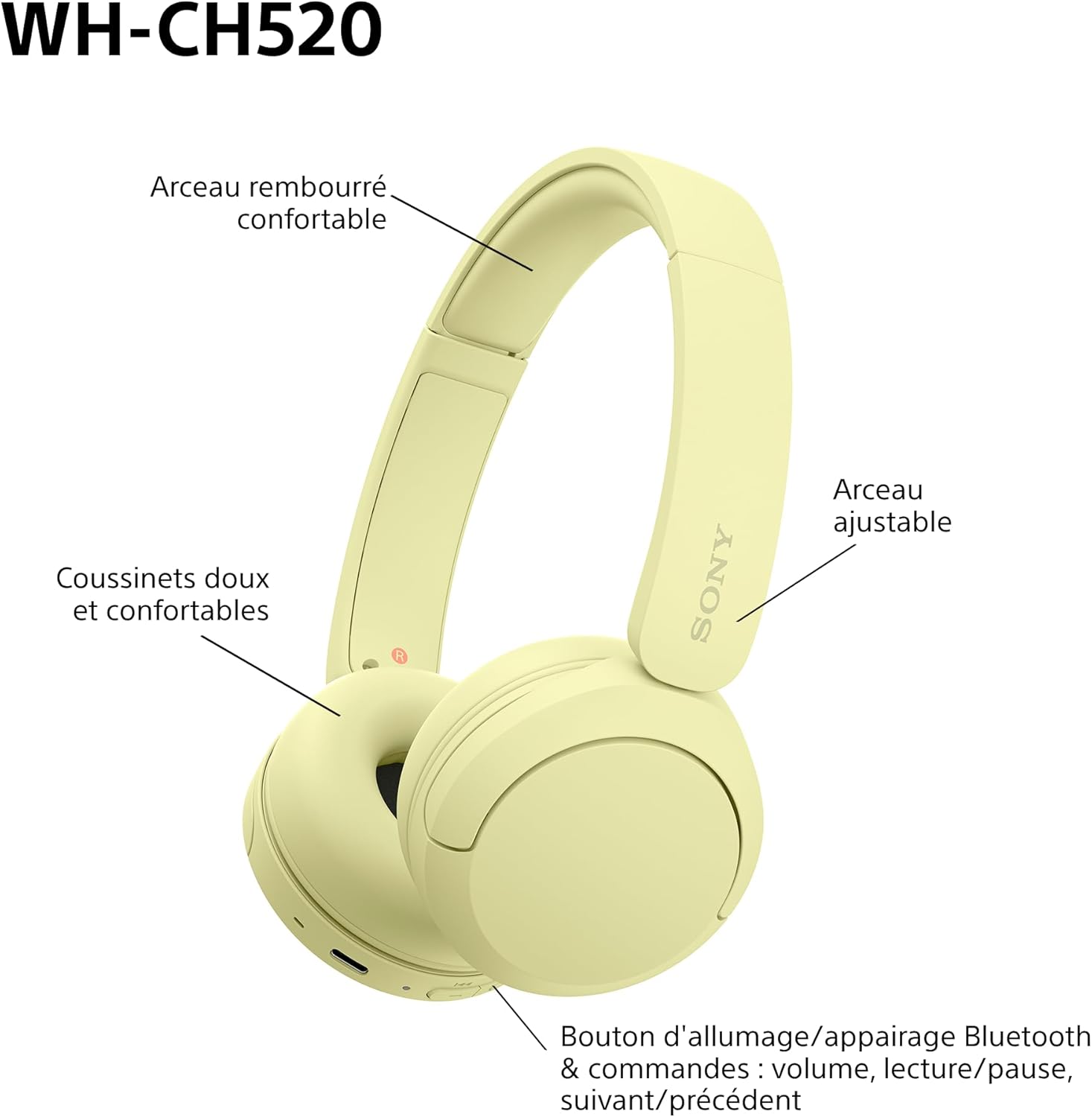 Sony - WH-CH520 série - casque sans fil - Bluetooth, micro, 50h autonomie
