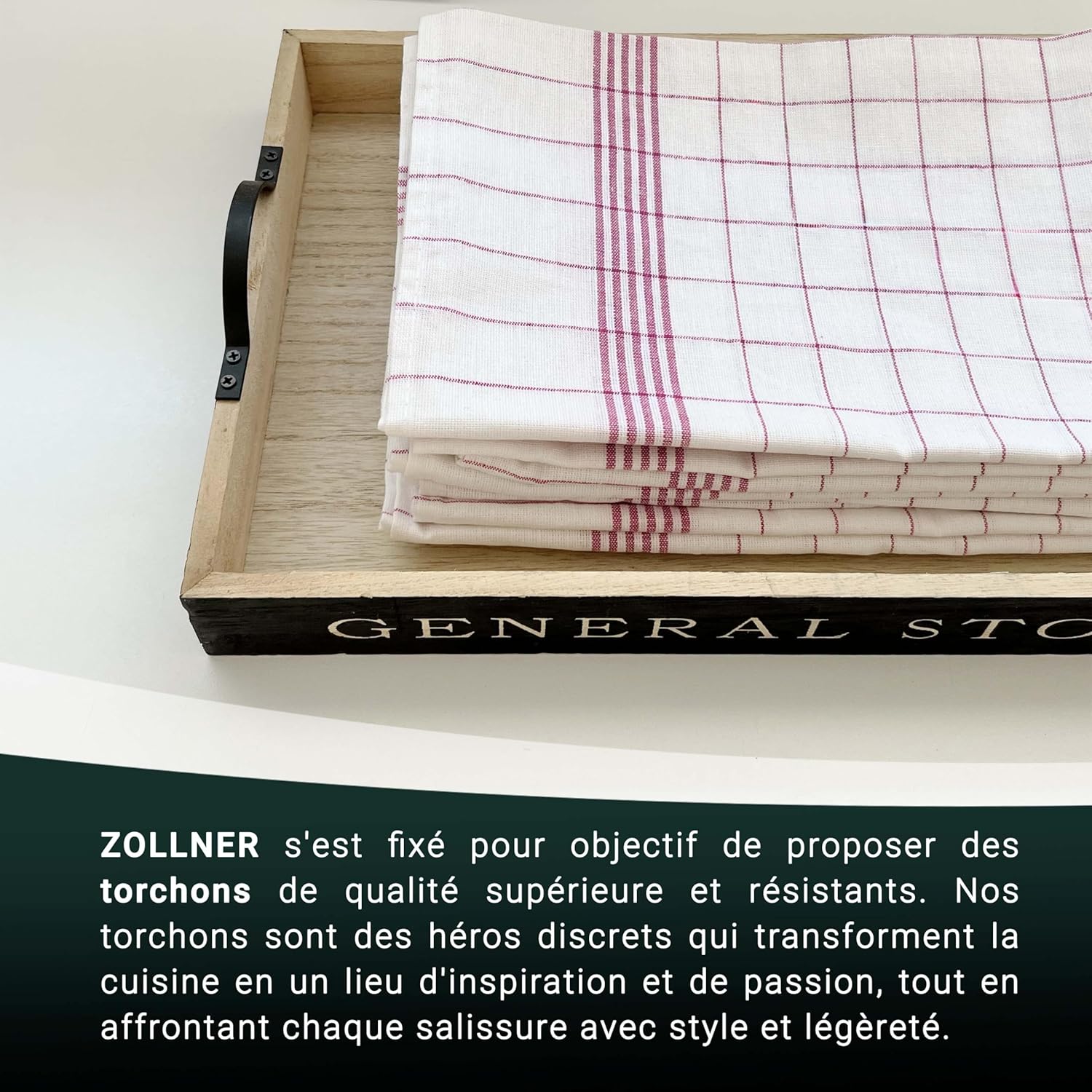 ZOLLNER - Set torchons cuisine carreaux rouges - 50x70 cm - coton