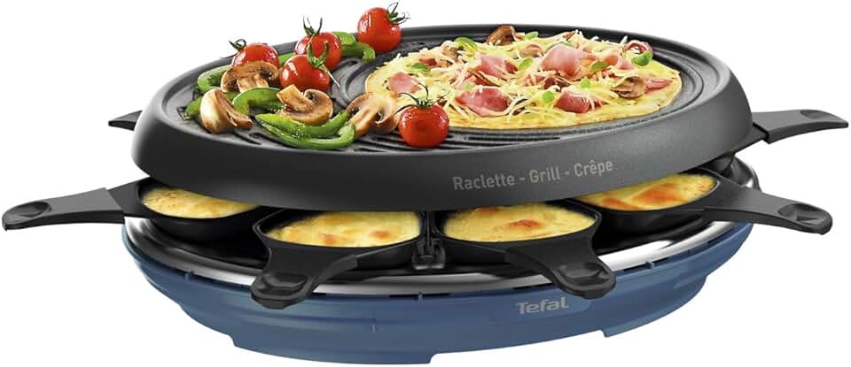 Tefal - Raclette Colormania 3 en 1 - 8 coupelles, antiadhésif, lave-vaisselle, 1050W - RE310401