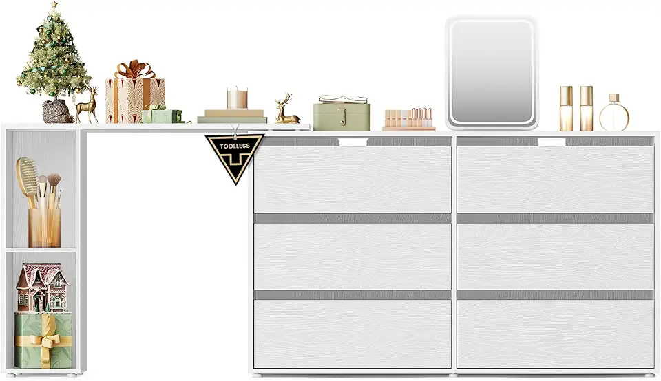 SONGMICS - Coiffeuse Toolless, rangement, étagère, blanc, montage facile LTS656W01