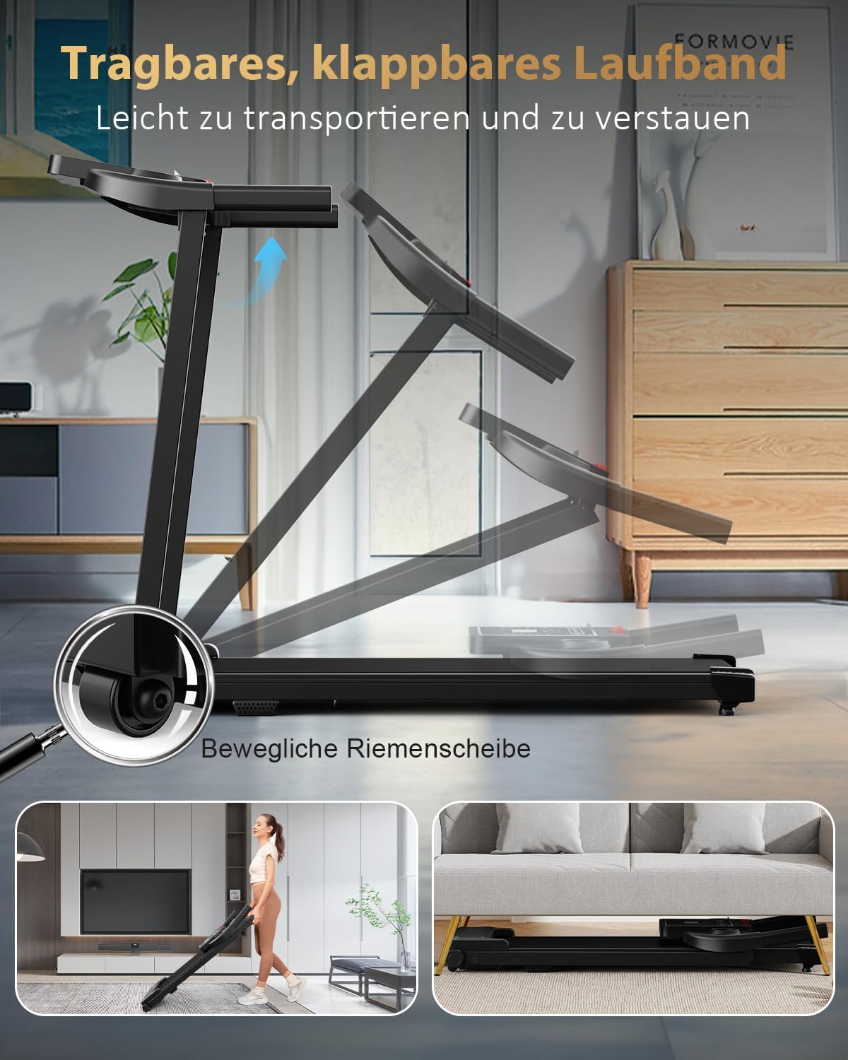 Tapis de course pliable - compact, silencieux, 10 km/h, motorisé, pour maison/bureau