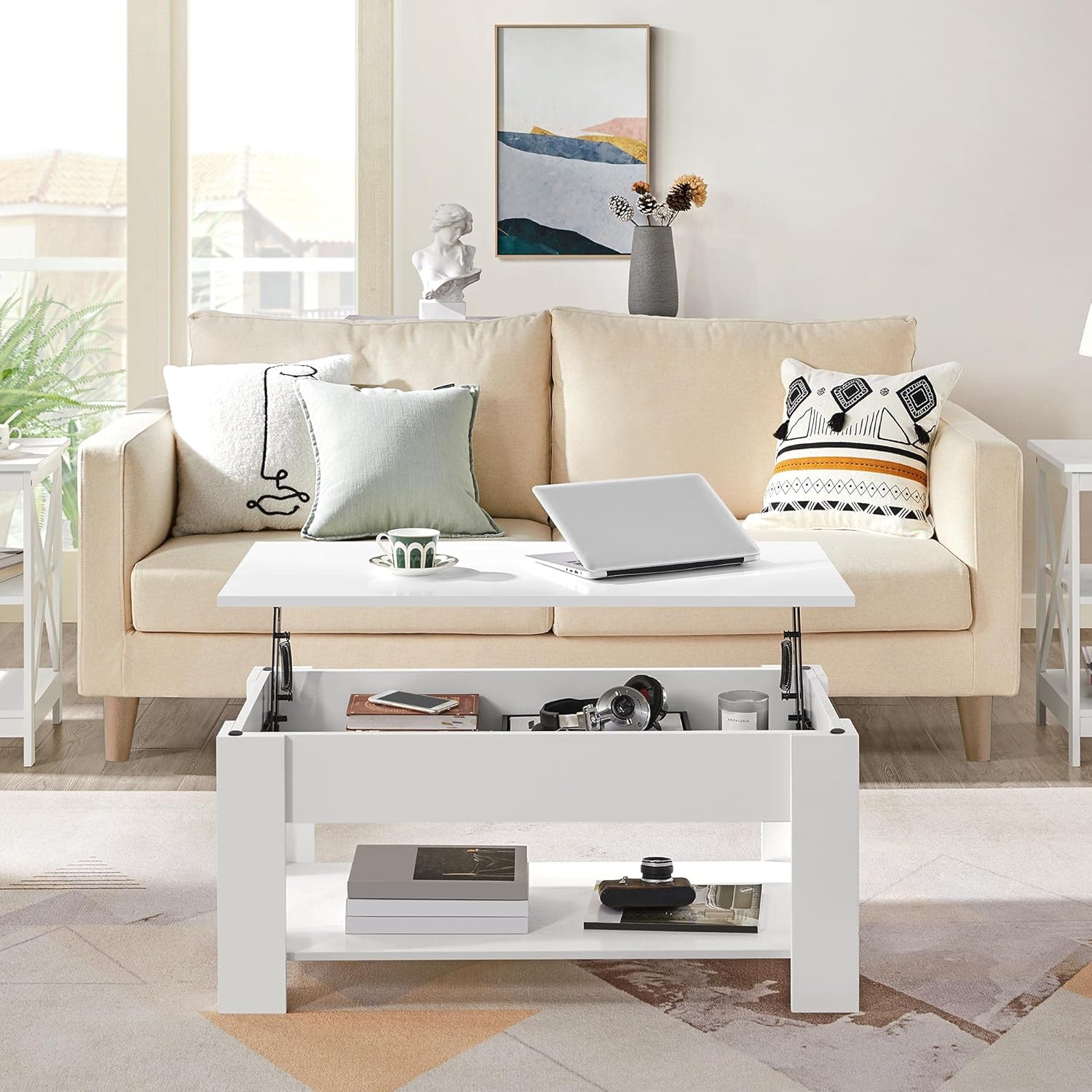 Yaheetech - Table basse avec plateau relevable, rangement, 98x50x42cm