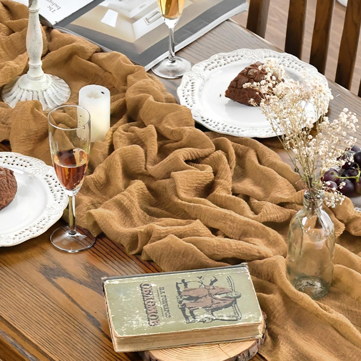 Artoid Mode - Chemin de table bohème - 300 cm - gaze de coton jaune