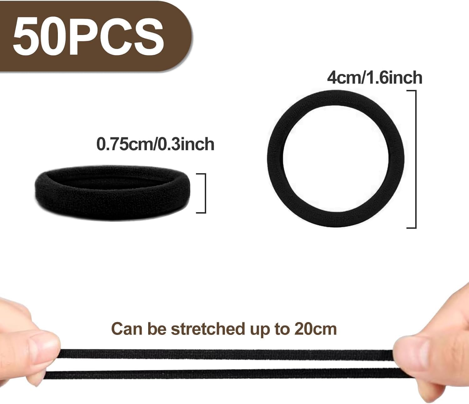 Élastiques cheveux - lot de 50 - coton sans couture 4 cm, épais, mixte