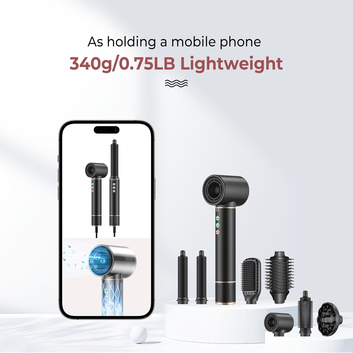 Air Styler 7 en 1 - sèche-cheveux 1300W ions - séchage rapide, 320M d'ions, 110000 tr/min, 20m/s