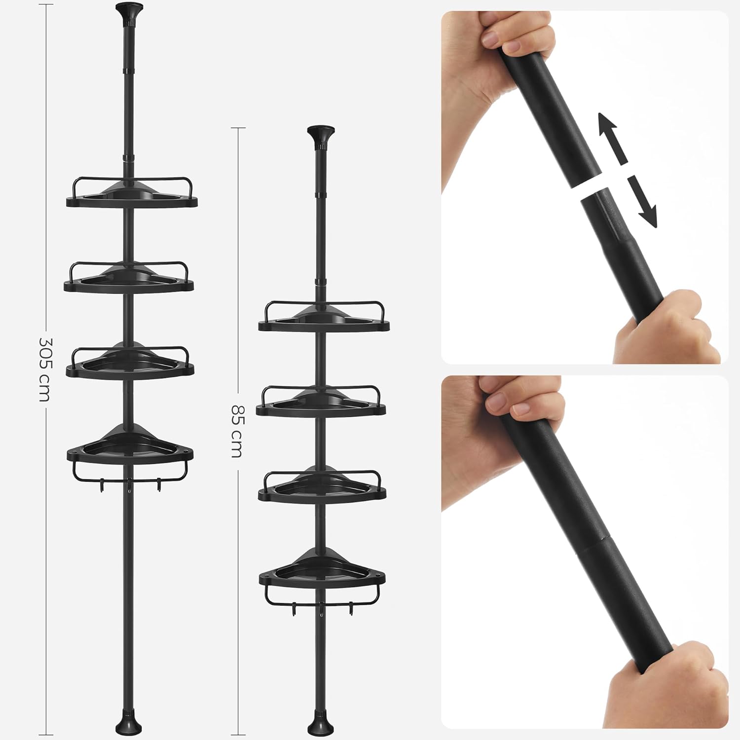 SONGMICS - étagère de douche télescopique 85-305cm - 4 niveaux réglables - rangement salle de bain - BCB001B01