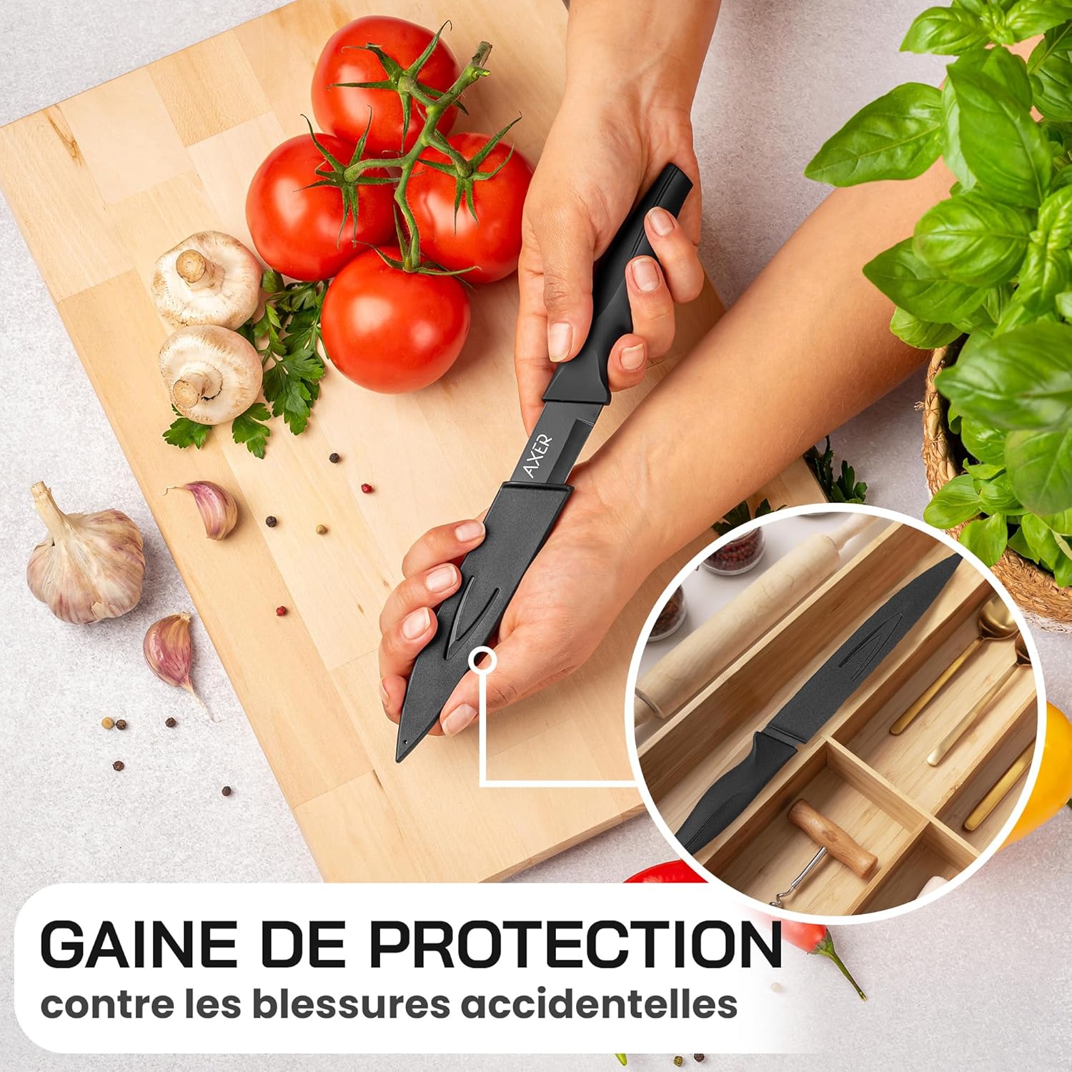 Axer - Couteau Professionnel 12 cm - lame polyvalente fruits, légumes, viande - Manche noir