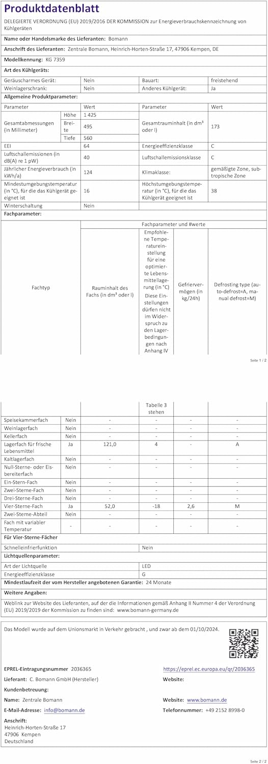 Bomann - réfrigérateur combiné inox 142,5x49,5x56 cm - 173L, LED, alarme, économie KG7359