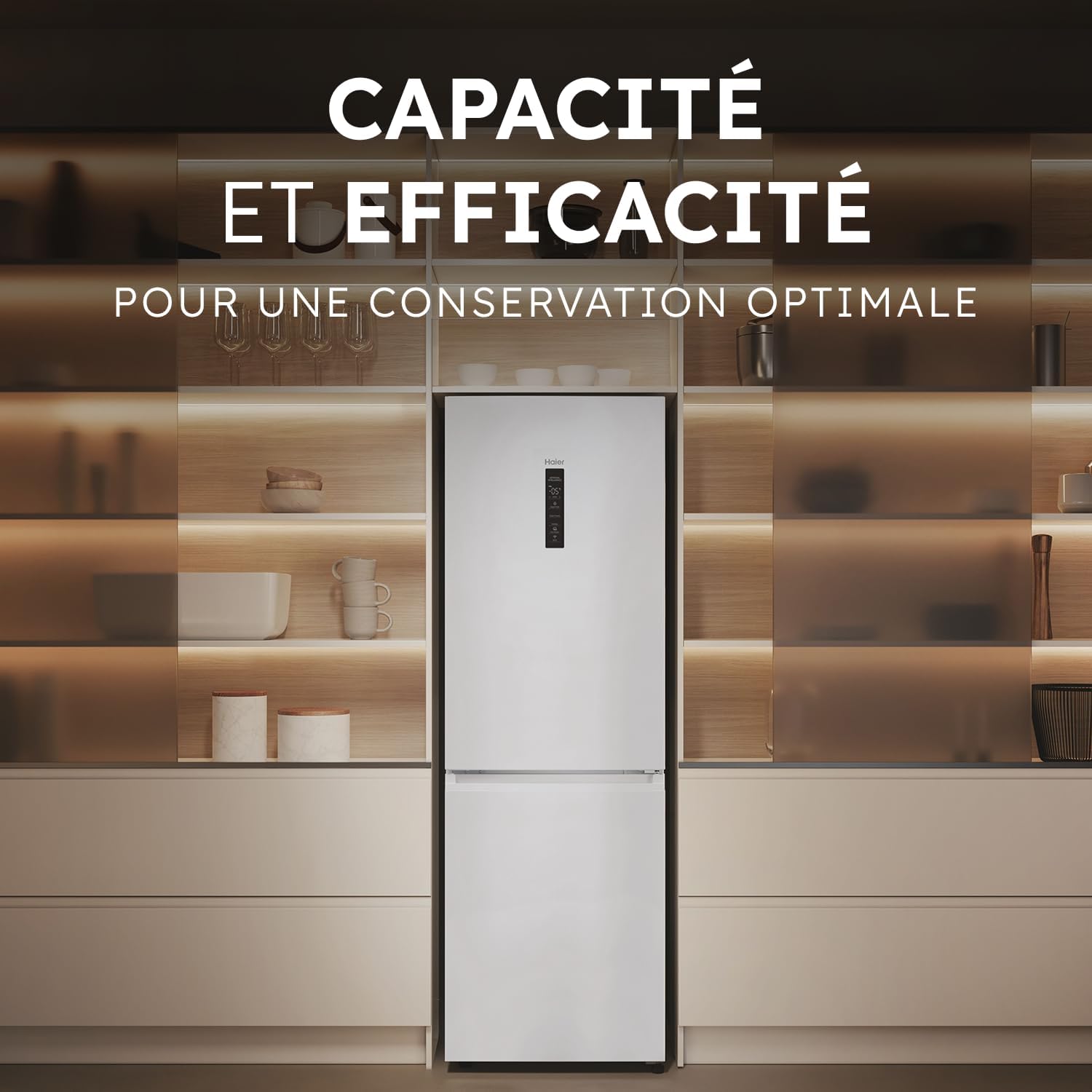 Haier – combiné blanc – 235L+117L, No Frost, classe D, 185x59,5x66,7 cm – HDPW5618DNPW