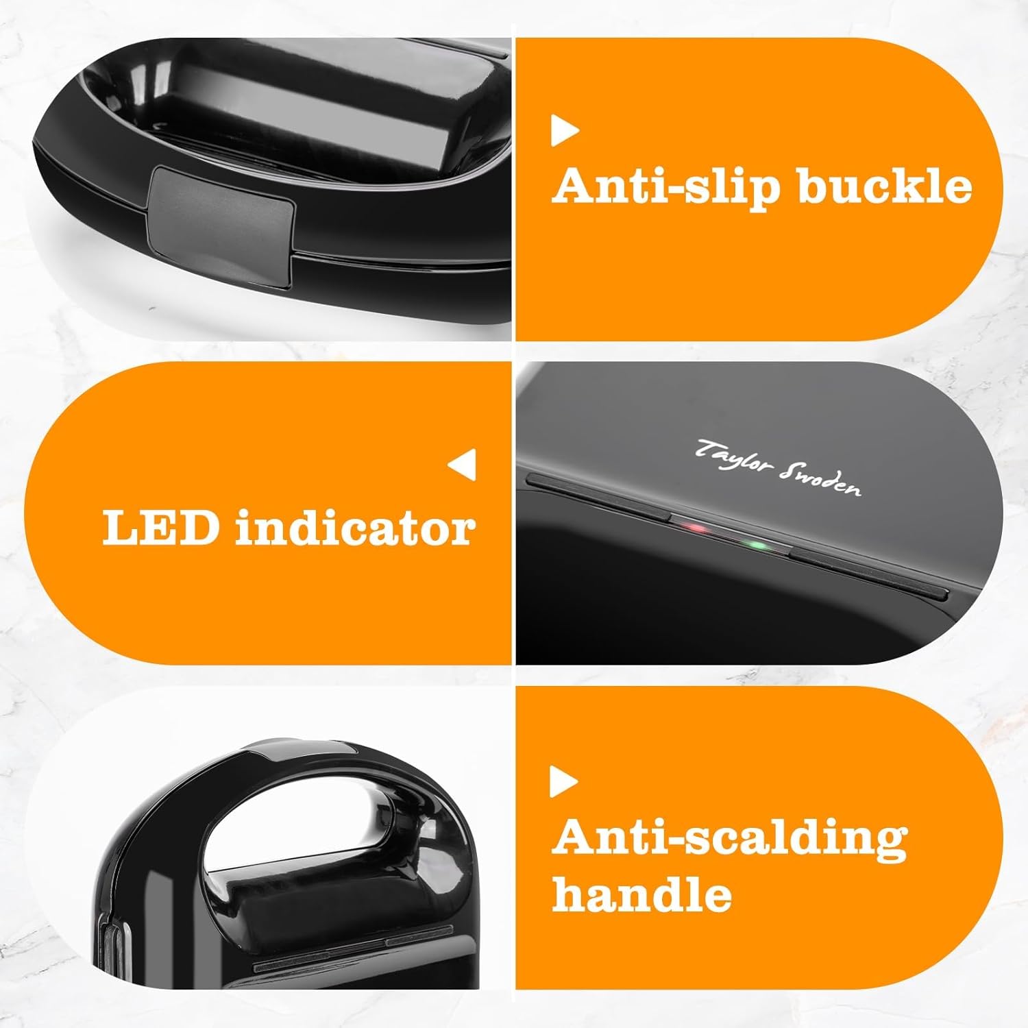 Taylor Swoden - Bruno 3 en 1 - 1200W - 4 sandwichs, plaques antiadhésives, rotation 180°, sans BPA