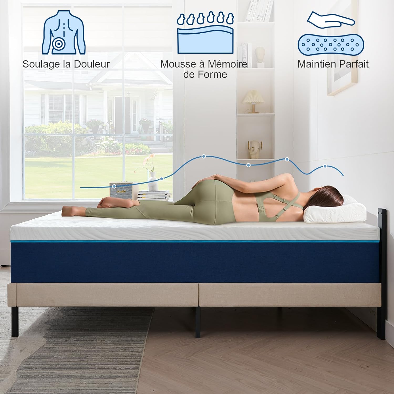 Matelas - 160x200 cm - mémoire de forme, 7 zones, réversible, 30 cm