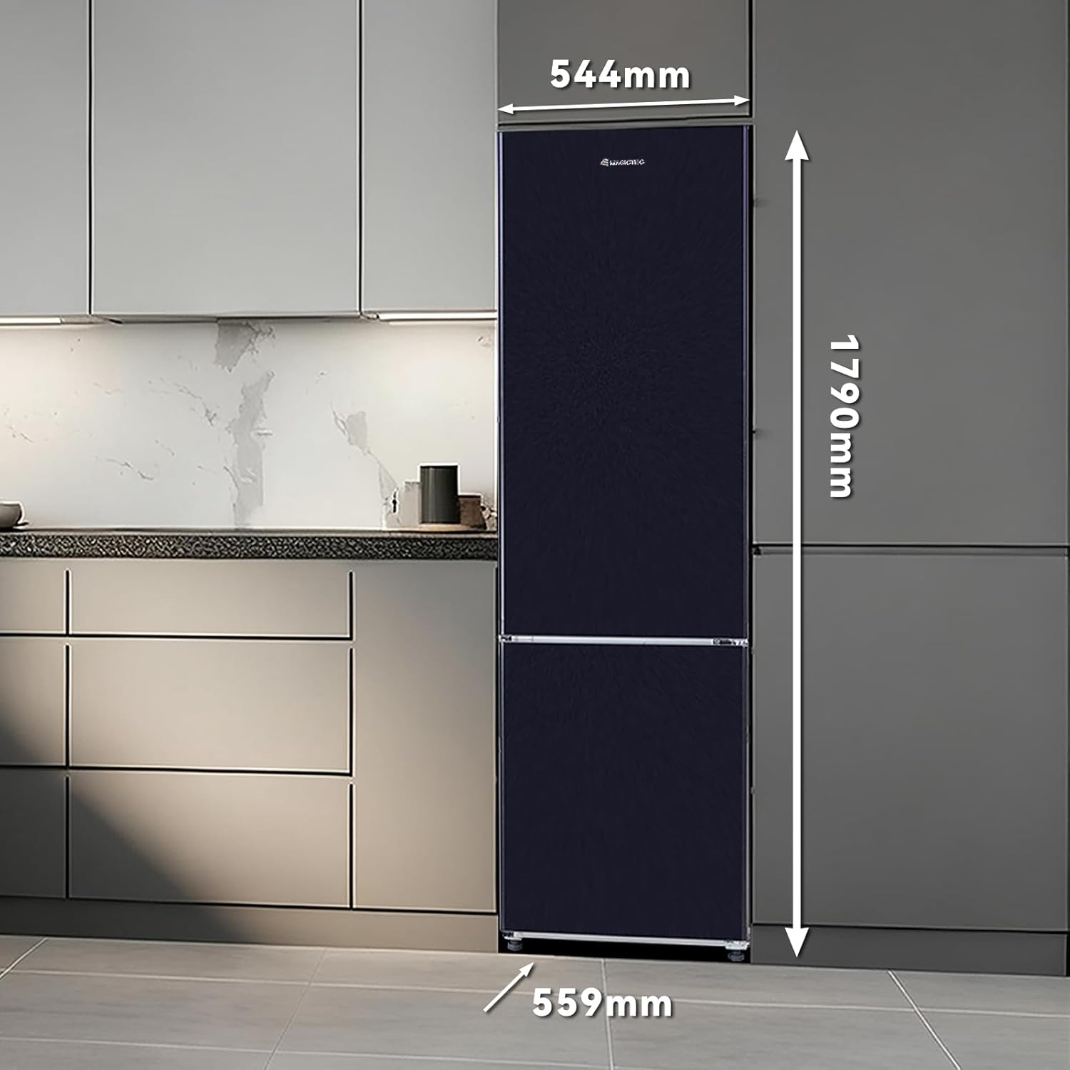 magictec - combiné réfrigérateur/congélateur - 266L - No Frost, LEDs, métallique