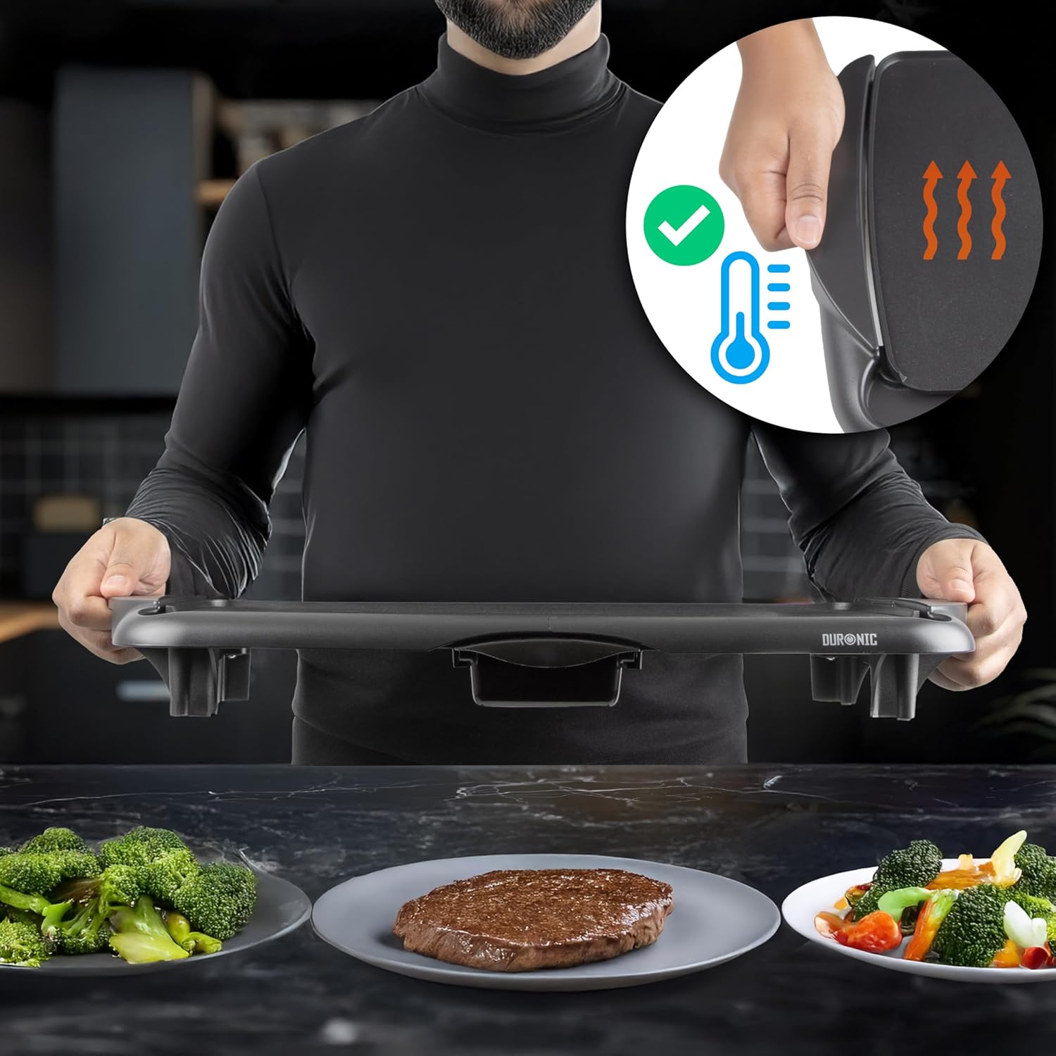 Duronic - Plancha GP20 - 52x27cm - 2000W, XL, thermostat, bac amovible