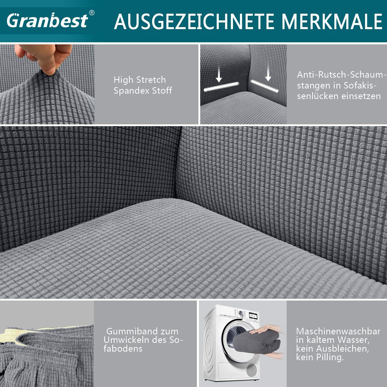 Granbest - housse canapé tissu jacquard 2 places, élastique, gris clair