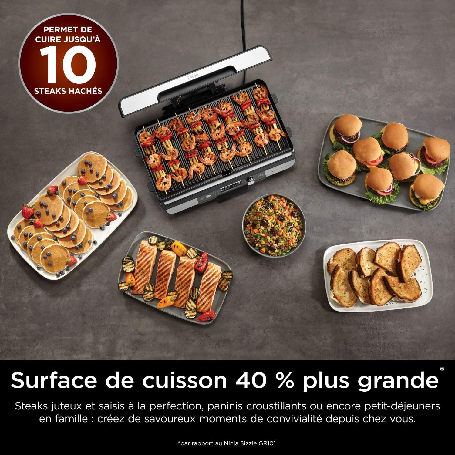 Ninja - Sizzle Pro XL - grill électrique multifonction, intérieur, plancha céramique, accessoires inclus - GX101EU