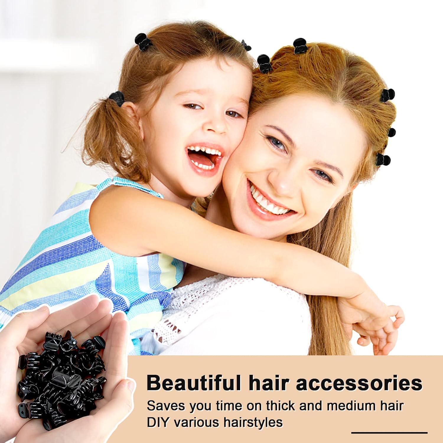 Pinces à cheveux - mini clips acrylique, forte tenue, 24pcs, noir