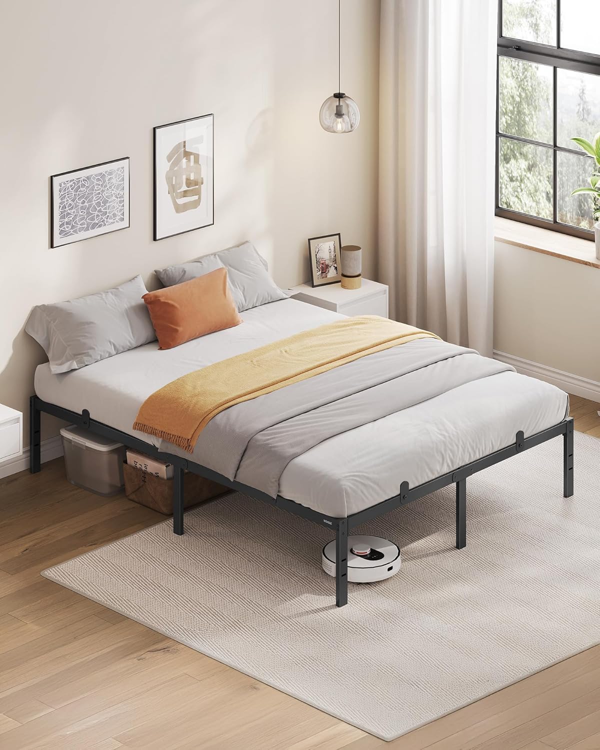 VASAGLE - cadre de lit moderne 140x200 cm, métal, rangement sous le lit, RMB134B01