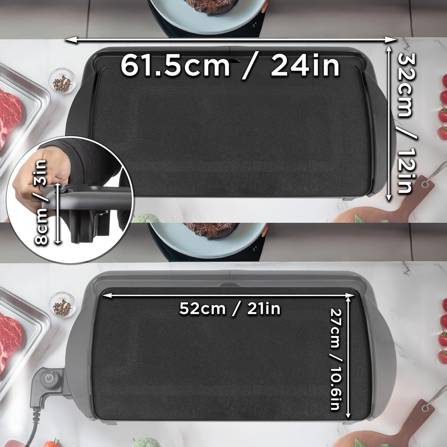 Duronic - Plancha GP20 - 52x27cm - 2000W, XL, thermostat, bac amovible