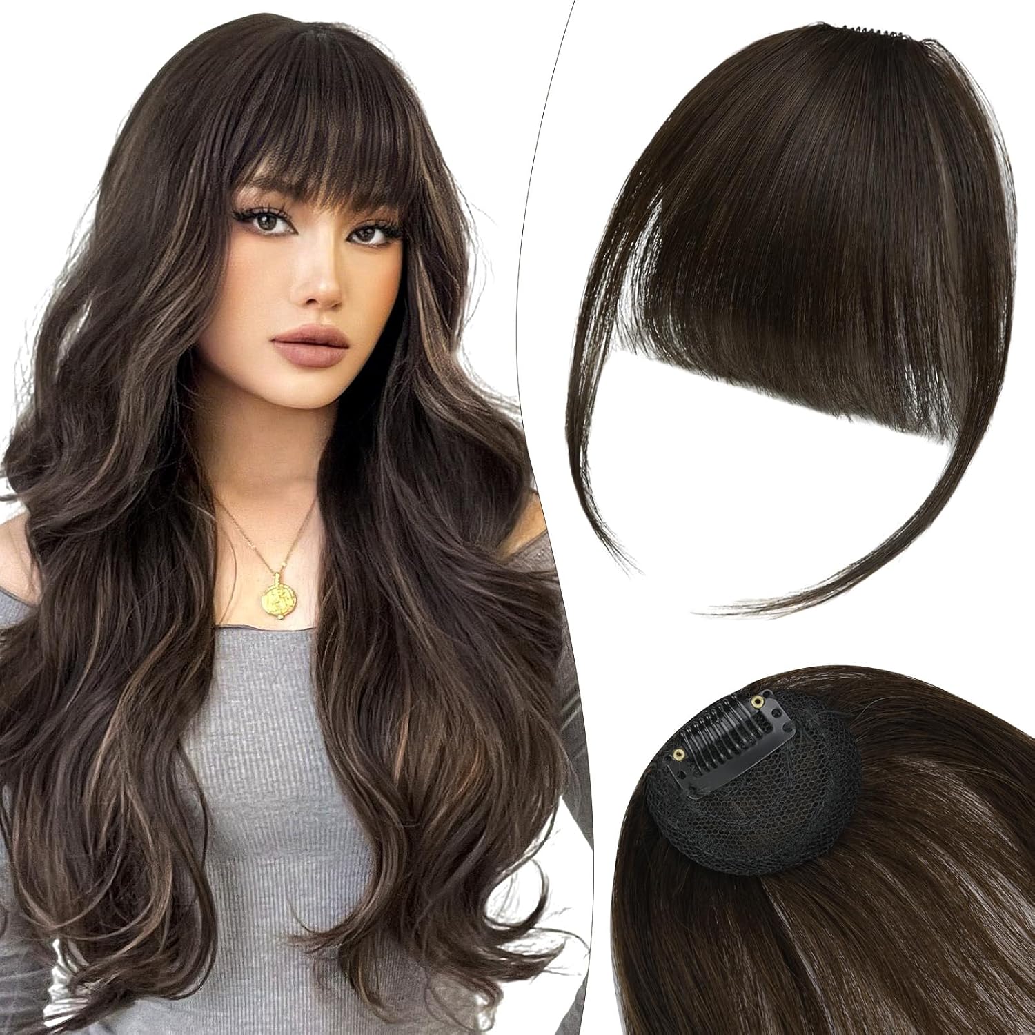 LOPHE - extensions à clipser - frange incurvée brun noir - transformation rapide