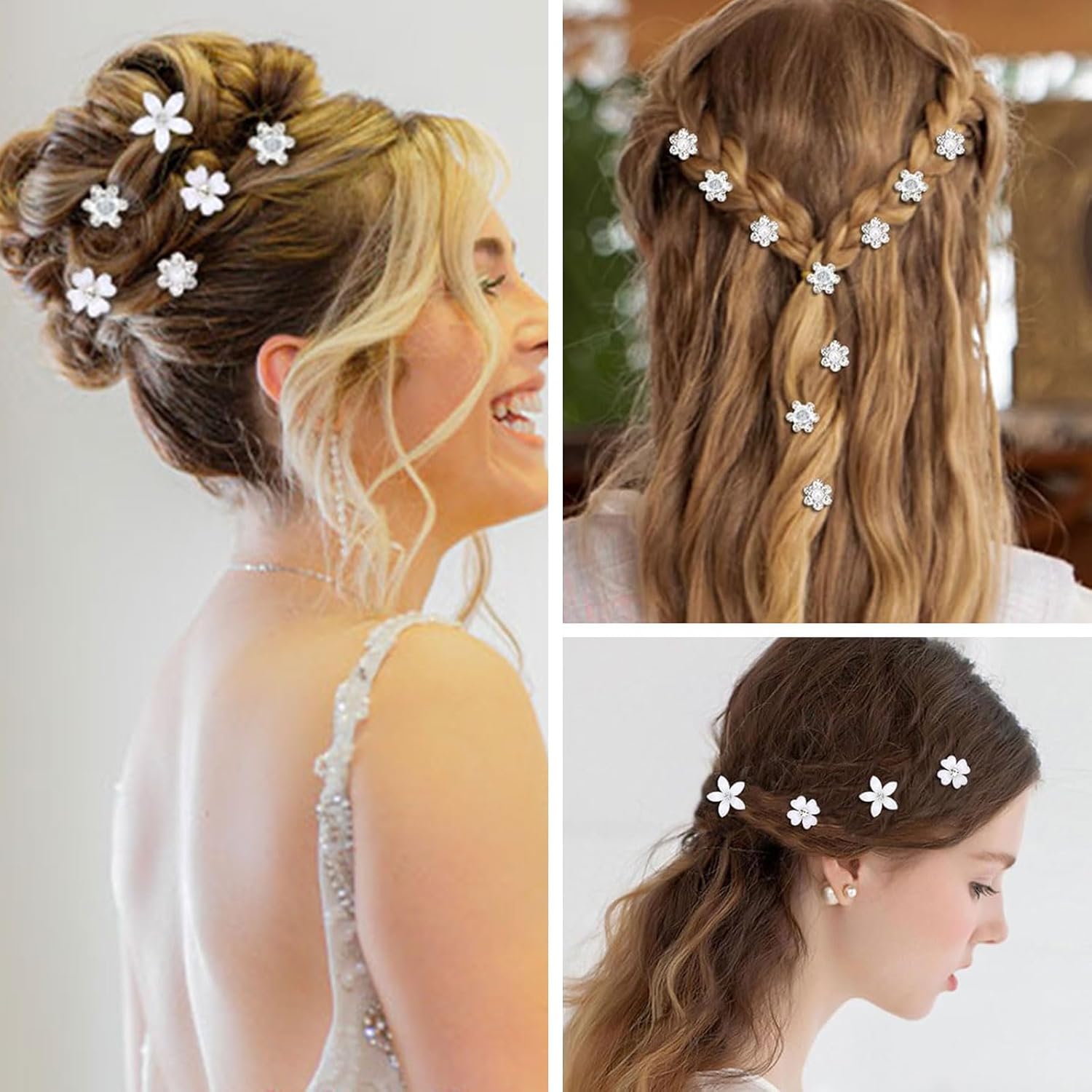 Pinces à cheveux - lot de 20 - mini fleurs strass, métal, mariage