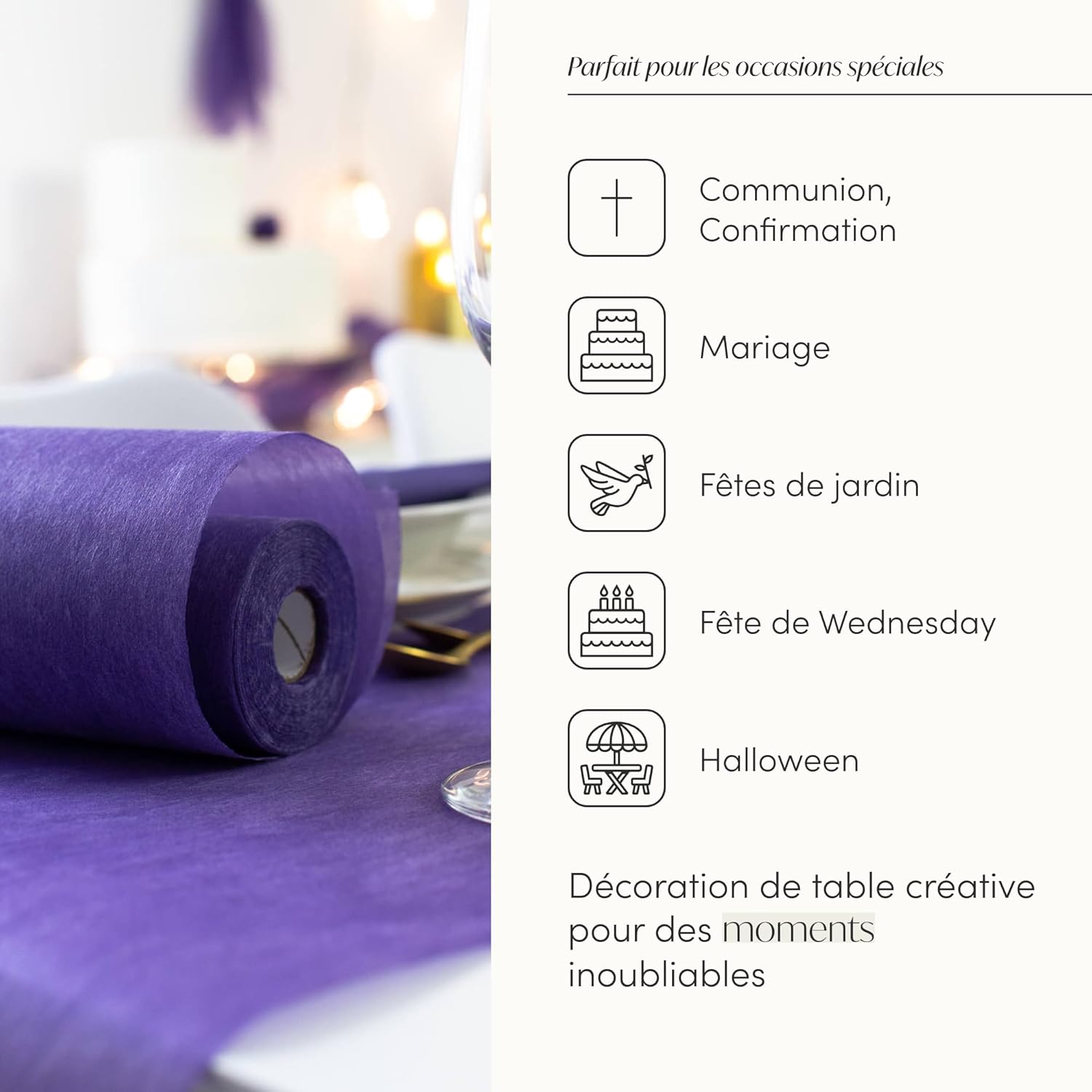 100%Mosel - chemin de table non-tissé violet 30x250cm - déco occasions