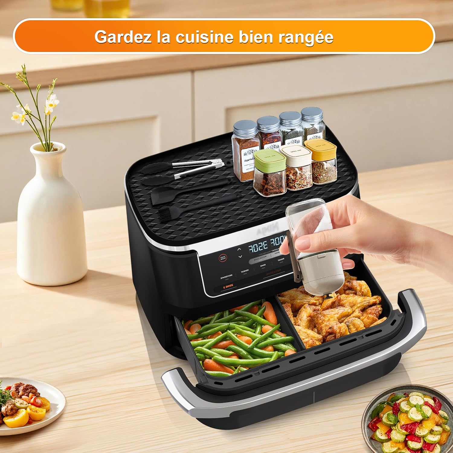 Silicone Tapis Air Fryer - accessoire réutilisable - 10.4L - compatible Ninja Foodi Flexdrawer - AF500EU